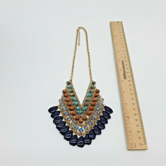 Women Waterfall Drop Vintage Style Necklace 17" - 20" Iridescent Bead Chain Blue - Picture 7 of 7